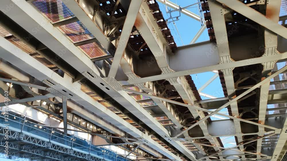 Train passing through railway bridge bottom view 4k video with sound Train passing through railway bridge bottom view 4k video with sound