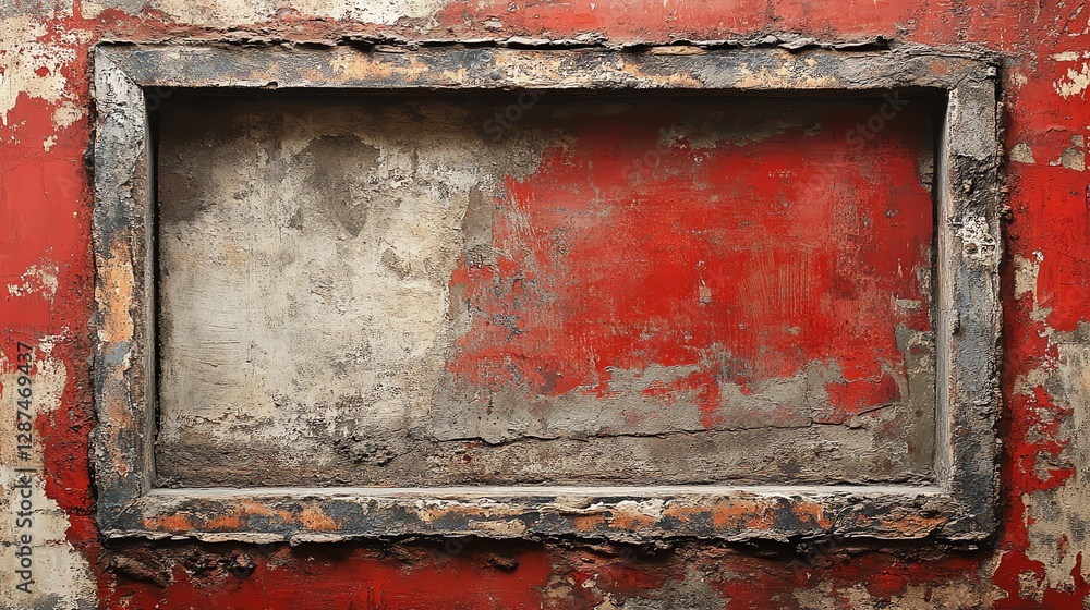 Rustic Red Wall with Weathered Frame Background Image Rustic Red Wall with Weathered Frame Background Image