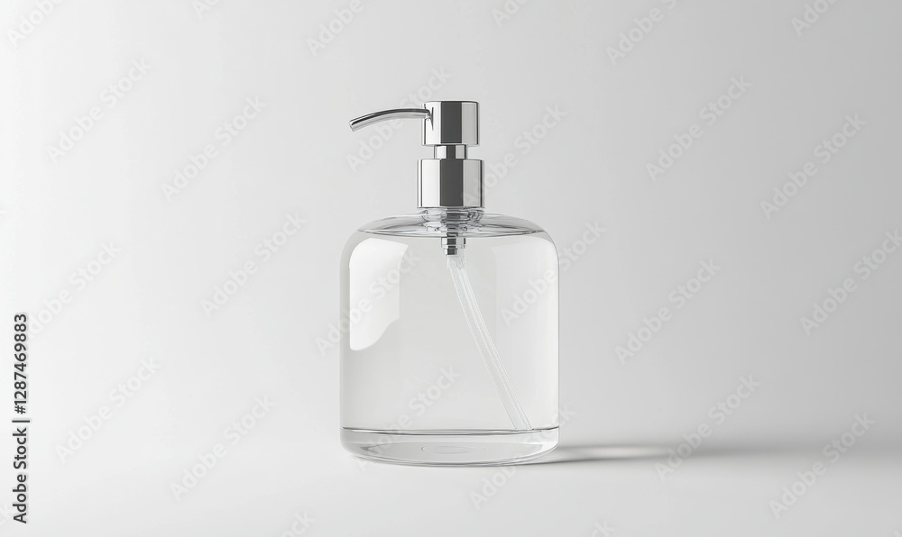 Clear soap dispenser on white background for hygiene product mockup Clear soap dispenser on white background for hygiene product mockup