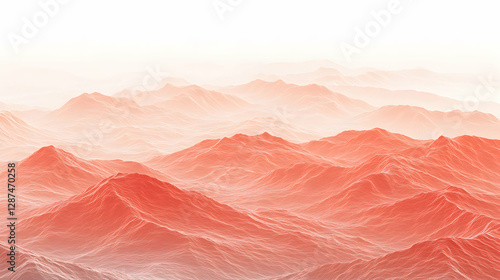 Abstract coral-toned mountain range landscape; ethereal, dreamy, textured hills. Perfect for backgrounds or design projects.