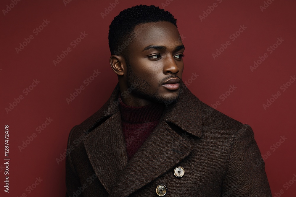 Obraz premium Handsome man with a stylish overcoat looking away from the camera