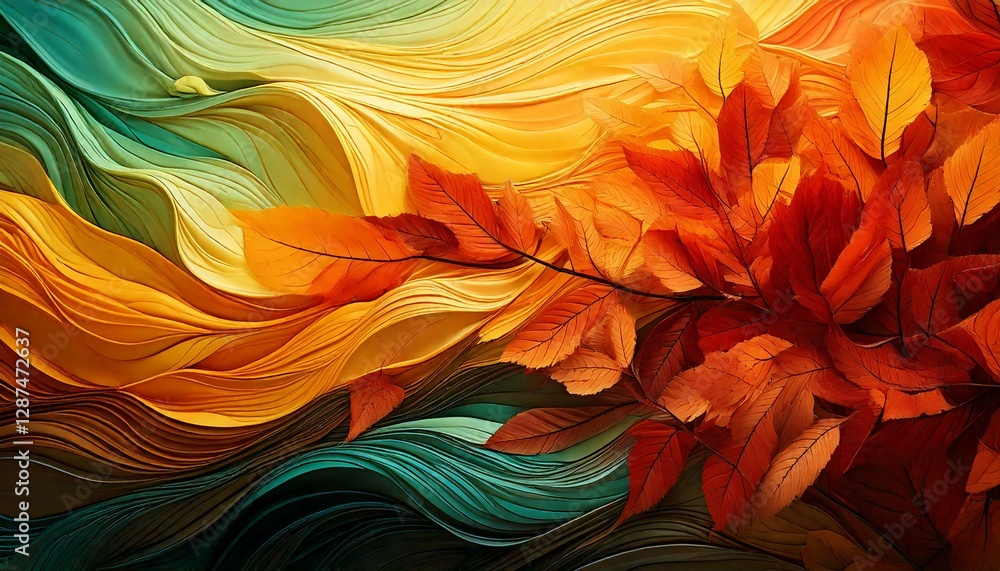 Autumn leaves-inspired color transitions in a fluid wave., Banner. Wide. Long. Panoramic Autumn leaves-inspired color transitions in a fluid wave., Banner. Wide. Long. Panoramic