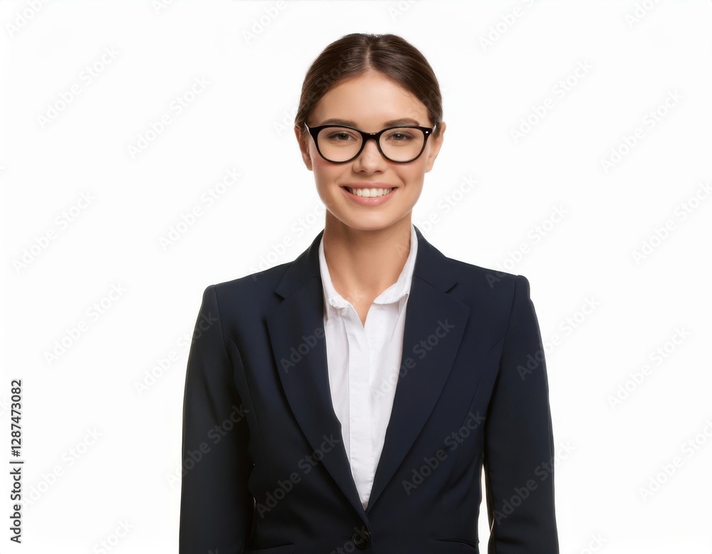 Portrait of a beautiful, smiling businesswoman in a suit, wearing glasses, isolated on transparent background Portrait of a beautiful, smiling businesswoman in a suit, wearing glasses, isolated on transparent background