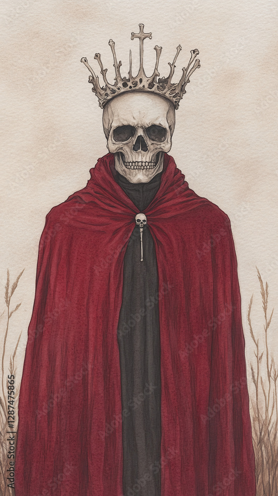 Naklejka premium Skull King in a Red Cloak - Dark Fantasy Art