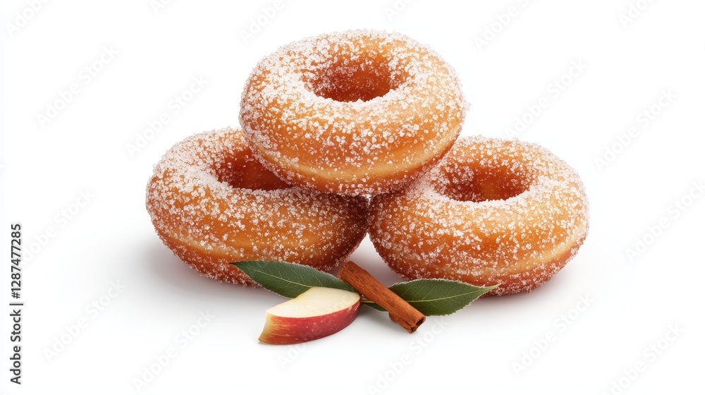 Mini apple cider donuts, detailed with frosted designs and seasonal Thanksgiving accents, appetizing look, isolated on white background Mini apple cider donuts, detailed with frosted designs and seasonal Thanksgiving accents, appetizing look, isolated on white background