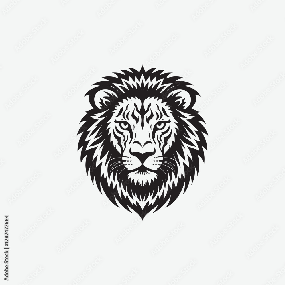 Obraz premium Download a stunning lion face vector silhouette with intricate tribal details. Perfect for tattoos, logos, wall art, and digital designs. High-quality black and white illustration