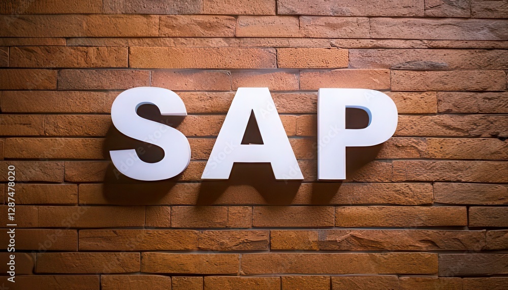 Modern business sign with bold letters on a textured stone wall, ideal for corporate themes. Modern business sign with bold letters on a textured stone wall, ideal for corporate themes.