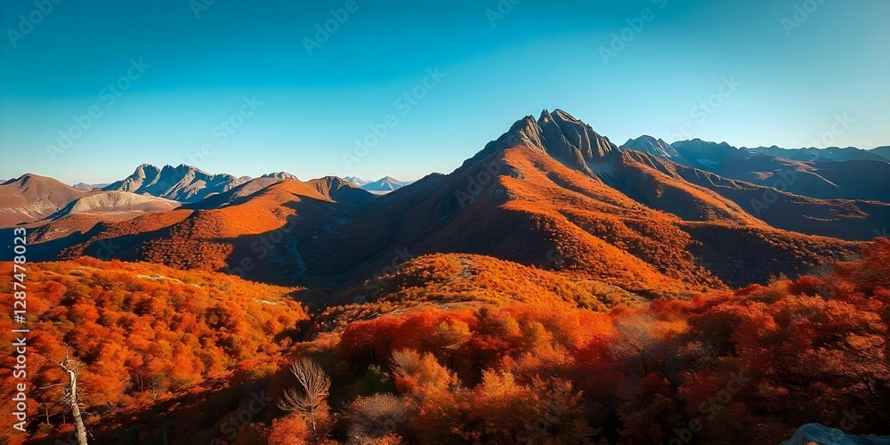Fototapeta premium vibrant foliage along the rim, Majestic canyon with a river snaking, adding a splash of color to the already stunning landscape, sunny sky. landscape vibrant foliage along flowers,