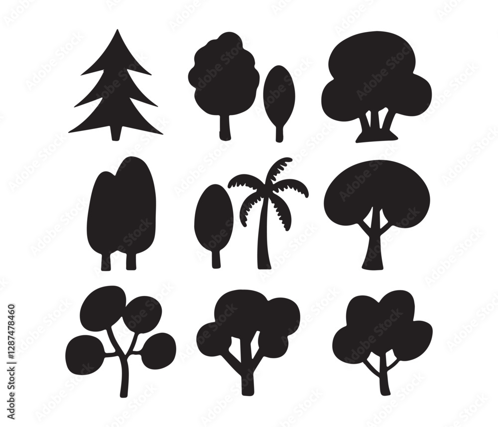 Collection of Silhouetted Trees in Pastel Tones Collection of Silhouetted Trees in Pastel Tones