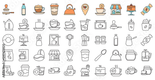 Set of coffee vector icons with white background
