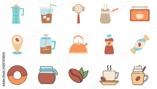 Set of coffee vector icons with white background