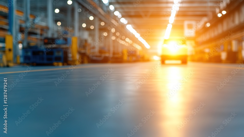 Fototapeta premium Industrial Warehouse Interior with Soft Focus and Warm Lighting