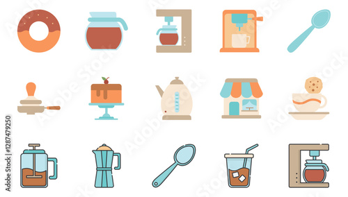 Set of coffee vector icons with white background