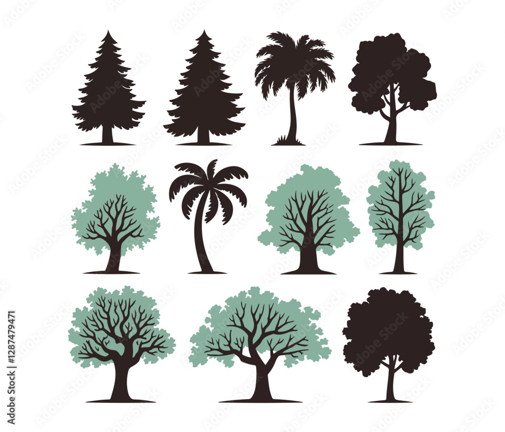 Fototapeta premium Collection of Silhouetted Trees in Pastel Tones