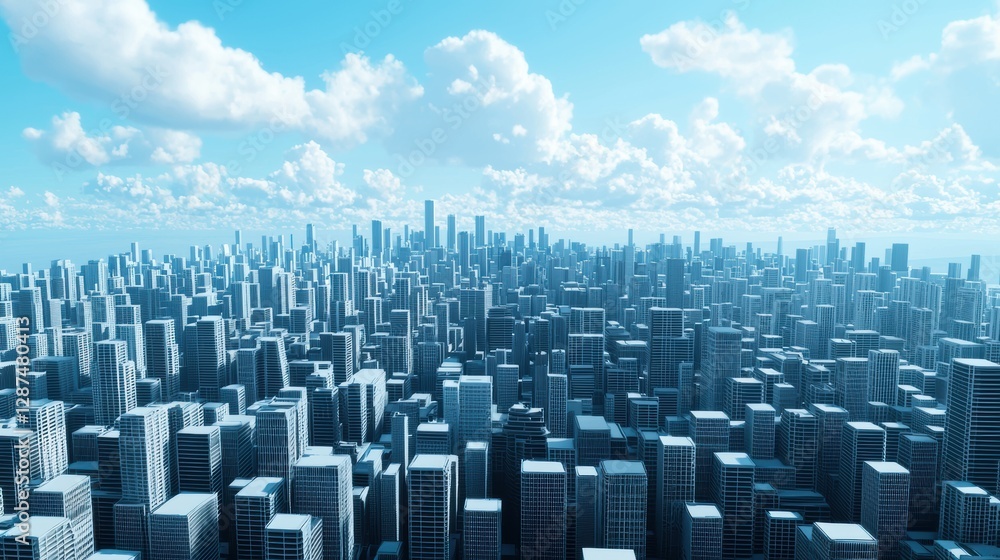 Obraz premium digital twin city in Metaverse, showcasing vast skyline with numerous buildings under bright blue sky