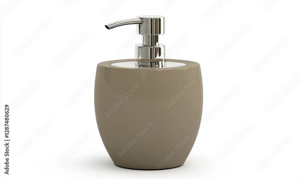 Obraz premium Taupe ceramic soap dispenser isolated on white for bathroom use