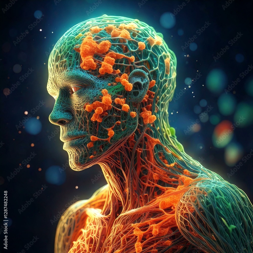 Obraz premium Flavonoids binding to receptors in the human body, depicted in a scientific 3D