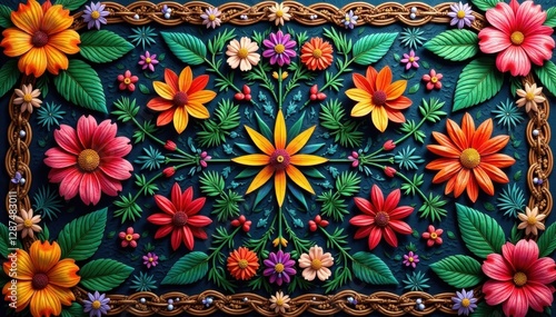 Intricate Canang Sari, colorful flowers, woven palm leaf base, canang sari, asia photo