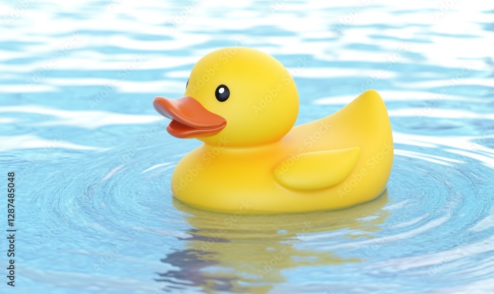 Yellow rubber duck floating on rippling blue water surface Yellow rubber duck floating on rippling blue water surface