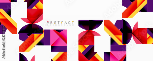 Abstract geometric artwork with interwoven angular and curved shapes, dynamic composition with smooth gradients and bold contrasts