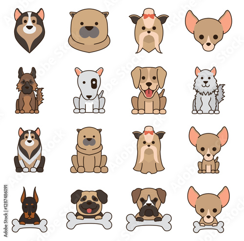 Set of dog vector icons on white background