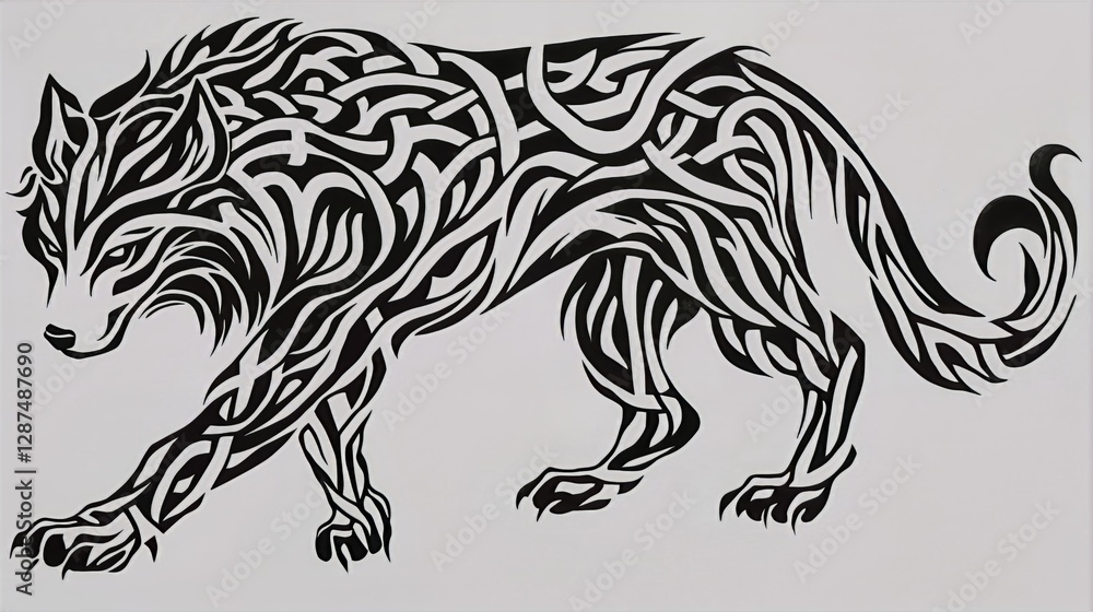 Fototapeta premium 켈트늄 늑대 타투 – 복잡한 매듭과 강력한 전사 정신