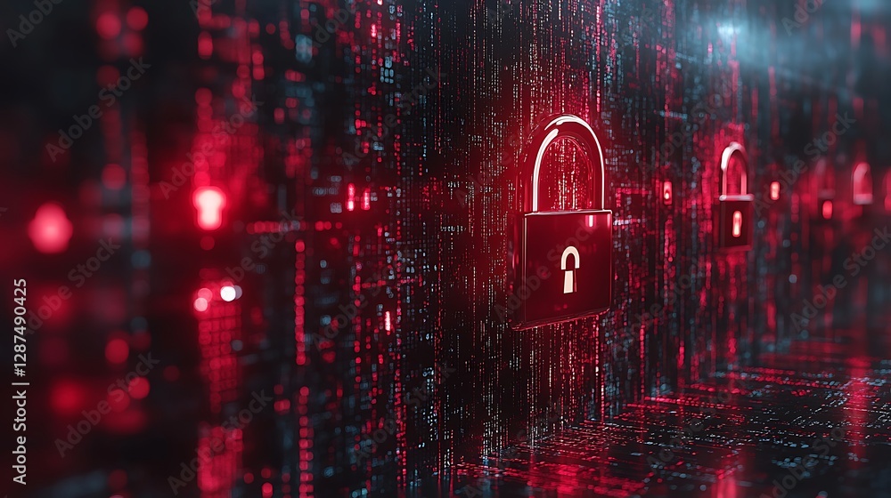 Obraz premium Digital locks in a cyber security wall