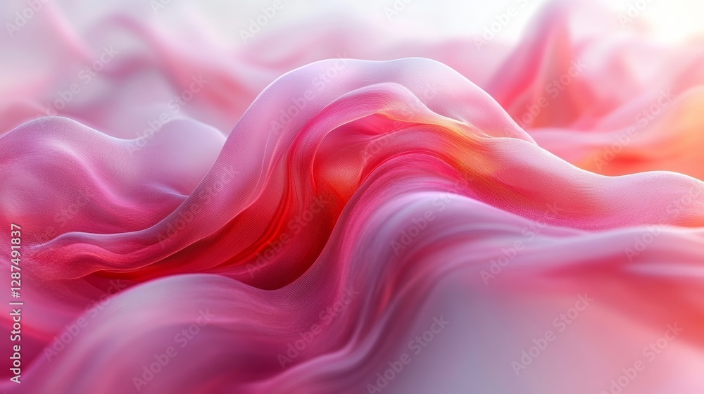 Fototapeta premium Soft pink and orange flowing fabric waves, abstract pattern. Elegance and fluidity concept