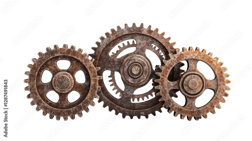 Rusty gears mechanism on transparent background png for industrial design white Rusty gears mechanism on transparent background png for industrial design white