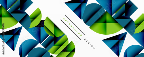 Abstract geometric pattern with intersecting circles and triangles in gradients. The high-contrast composition creates depth and a dynamic, modern aesthetic
