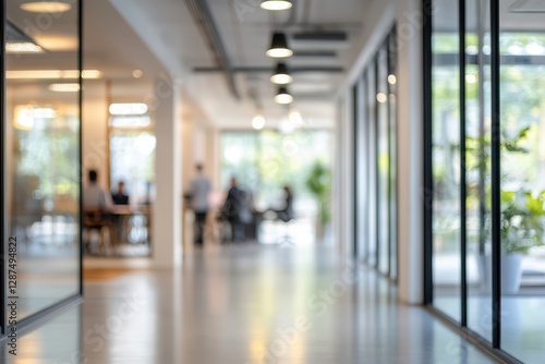 Wallpaper Mural Blurred office hallway with glass walls and people. Ideal for illustrating concepts of business, teamwork, or modern workspace. Torontodigital.ca