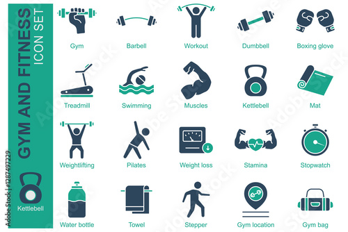 Gym icon set. solid icon style. containing icon barbell,workout, boxing and more. fitness element vector illustration