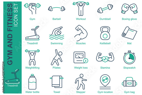 Gym icon set. line icon style. containing icon barbell,workout, boxing and more. fitness element vector illustration