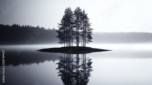 Cinematic aerial of foggy Finnish forest, long exposure and smooth tones, perfect for nature, travel, and atmospheric landscape photography.