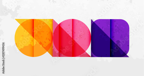 Squares, circles and triangles and grainy noisy texture. Vector Illustration For Wallpaper, Banner, Background, Card, Book Illustration, landing page