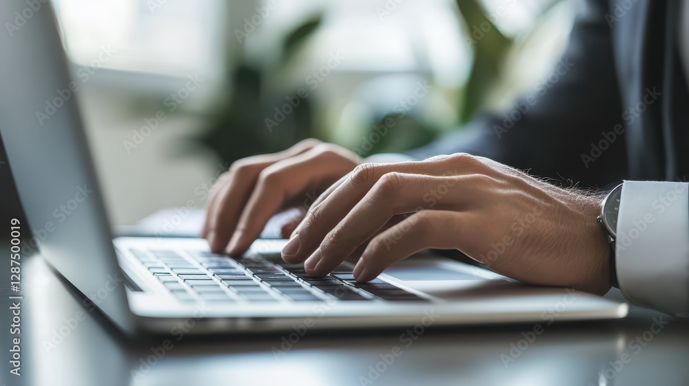 Close-up of hands typing on laptop keyboard. Illustrates online work, productivity, and digital communication. Close-up of hands typing on laptop keyboard. Illustrates online work, productivity, and digital communication.