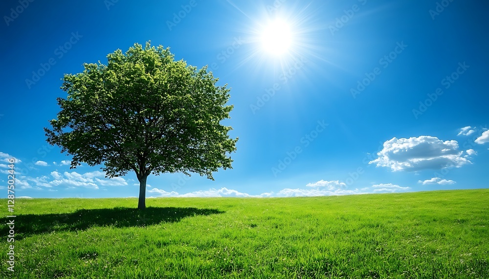Obraz premium Sunny field with lone tree