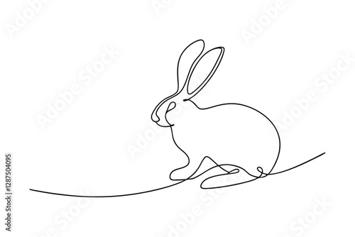 Continuous Line Drawing of a Sitting White Rabbit