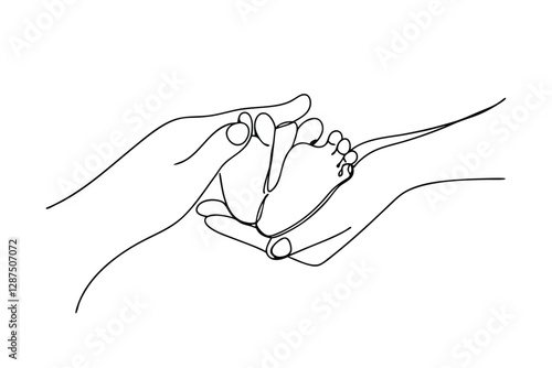 Gentle Hands Cradle Tiny Newborn Baby Feet Line Art