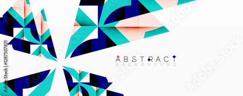 Abstract geometric artwork with interwoven angular and curved shapes, dynamic composition with smooth gradients and bold contrasts