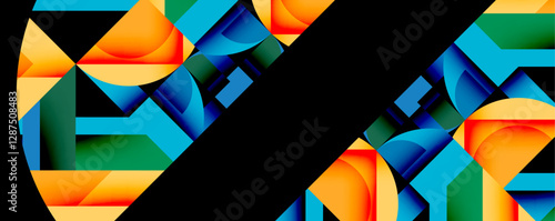 Abstract geometric composition with interlocking circular and angular shapes, featuring smooth gradients and sharp contrasts on a white background