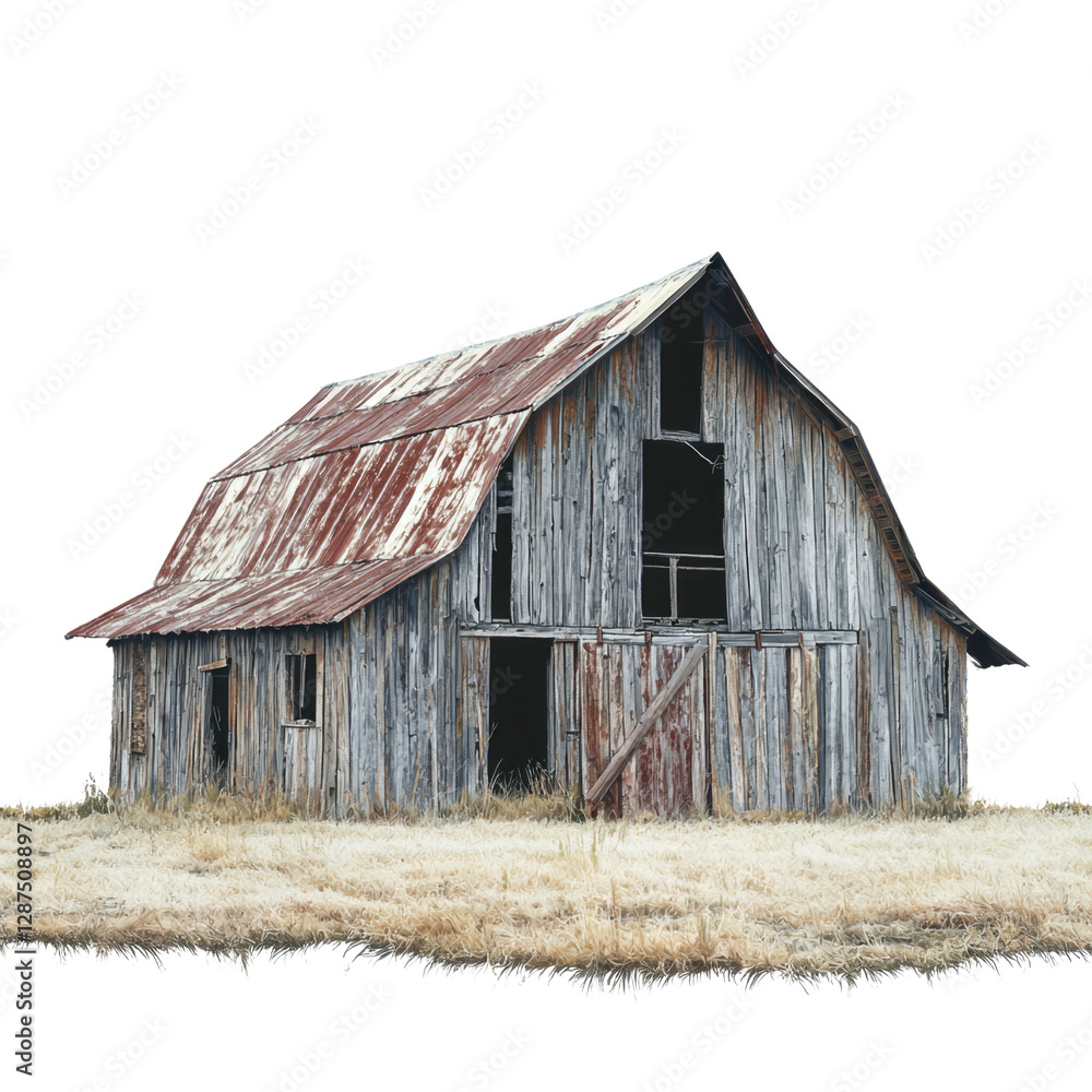 Rustic Weathered Barn in Rural Landscape with Overgrown Grass Rustic Weathered Barn in Rural Landscape with Overgrown Grass