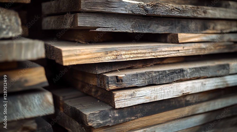 Stacked Lumber Close-up Shows Texture and Grain of Rustic Wood Stacked Lumber Close-up Shows Texture and Grain of Rustic Wood