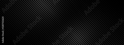 Black oblique straight line background. Modern dark linear abstract wallpaper. Luxury stripe gradient texture. Grey diagonal line backdrop for flyer, banner, poster, cover, presentation. Vector