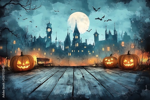Halloween town wooden planks background