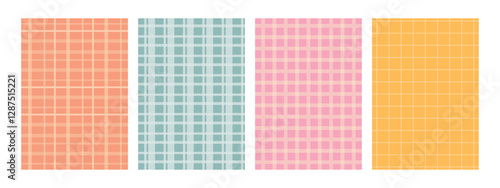 Set of multicolored seamless checkered backgrounds. Summer bright plaid textures, patterns collection. Vector illustration.