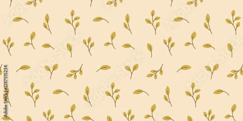 Spring seamless pattern with leaves and branches. Botanical summer elements cottagecore pattern. Vector background with plants for scrapbooking, textiles.