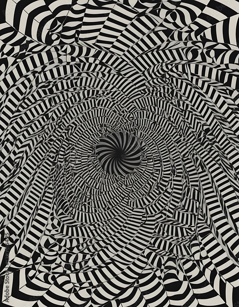 Fototapeta premium Optical illusion displaying black and white lines creating a visual vortex
