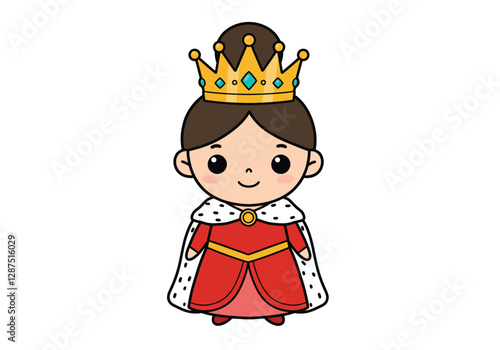 Cute queen clipart. This image shows a cartoon queen with a crown and royal attire. Vector illustration design.