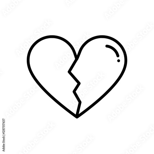 Broken Heart Icon: A simple, yet emotionally resonant, line drawing of a heart broken in two, symbolizing heartbreak, loss, or the end of a relationship.